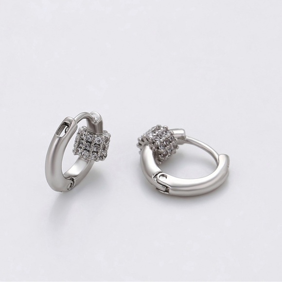 Hoop Earrings Platinum Plated CZ Stone Luxury Jewelry - Picture 5 of 11